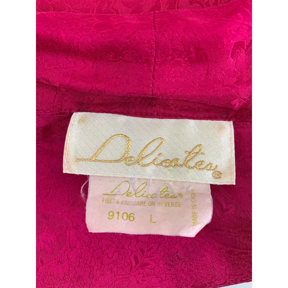 Delicates Vintage Silk Robe Pink Kimono Short Tie Belt Lightweight Brocade Large - Picture 10 of 16